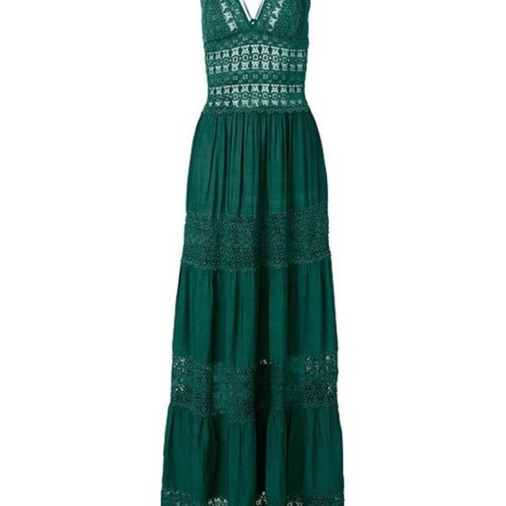 Green long lace maxi dress